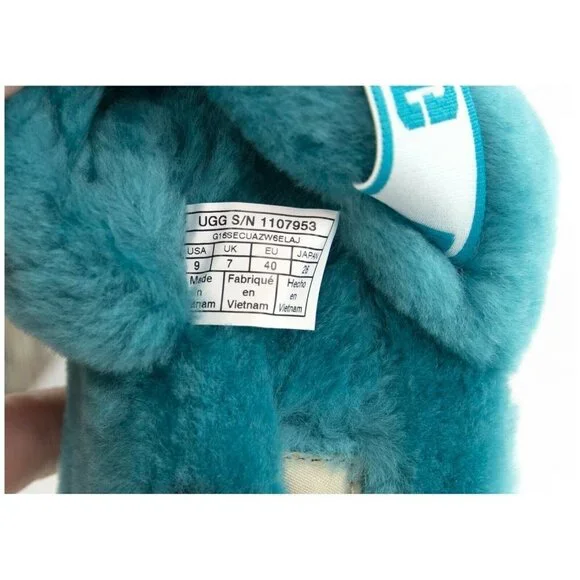 UGG Fluff Oh Yea Aqua Blue Sheepskin Fur Slippers Slides Sandals NIB - Picture 6 of 11